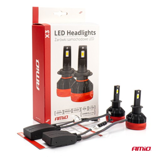 Amio - ΛΑΜΠΕΣ LED H3 10-16V 90W 6.500K 9900lm CAN BUS (ME ΑΝΕΜΙΣΤΗΡΑΚΙ) X3 SERIES - 2ΤΕΜ. (02978/AM)