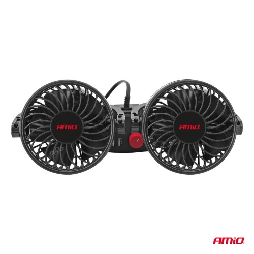 Amio - ΑΝΕΜΙΣΤΗΡΑΣ ΔΙΠΛΟΣ 12V 2χ4''(10,8cm) ΜΕ ΦΙΣ ΑΝΑΠΤΗΡΑ/2 USB 5V & ΣΤΗΡΙΞΗ ΣΤΟ ΠΡΟΣΚΕΦΑΛΟ - 1 TEM. (03009/AM)