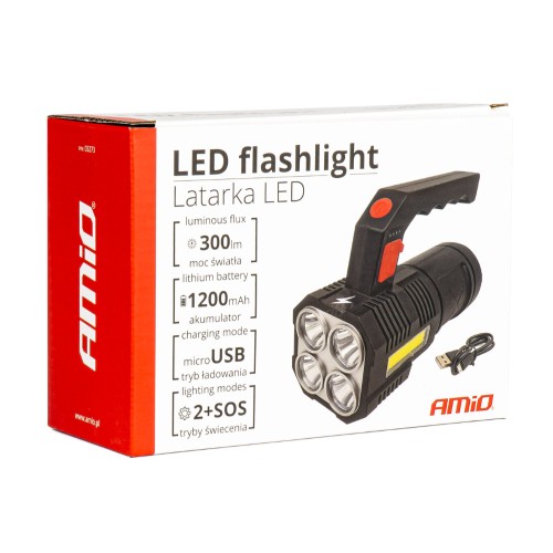 Amio - ΦΑΚΟΣ ΧΕΙΡΟΣ 4LED+1COB 1.200mAh 300lm microUSB ΕΠΑΝΑΦΟΡΤΙΖΟΜΕΝΟΣ - 1 TEM. (03273/AM)