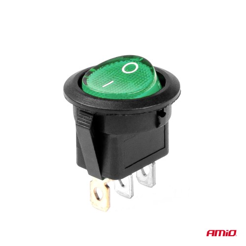 Amio - ΔΙΑΚΟΠΤΗΣ ON/OFF 3 ΕΠΑΦΩΝ 12/24V ΣΤΡΟΓΓΥΛΟΣ ΠΡΑΣΙΝΟΣ ΦΩΤΙΣΜΟΣ - 1 ΤΕΜ. (03084/AM)