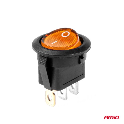 Amio - ΔΙΑΚΟΠΤΗΣ ON/OFF 3 ΕΠΑΦΩΝ 12/24V 20A ΣΤΡΟΓΓΥΛΟΣ ΜΕ ΚΙΤΡΙΝΟ ΦΩΤΙΣΜΟ - 1 ΤΕΜ. (03085/AM)