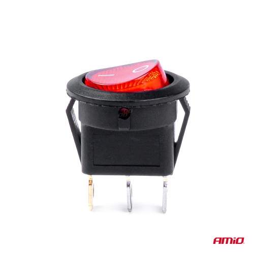 Amio - ΔΙΑΚΟΠΤΗΣ ON/OFF 3 ΕΠΑΦΩΝ 12/24V 20A ΣΤΡΟΓΓΥΛΟΣ ΜΕ ΚΟΚΚΙΝΟ ΦΩΤΙΣΜΟ - 1 ΤΕΜ. (03086/AM)