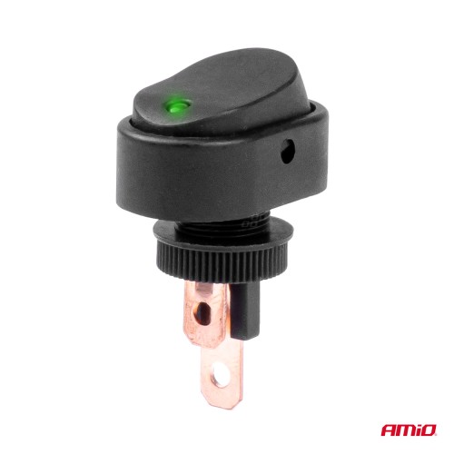 Amio - ΔΙΑΚΟΠΤΗΣ ON/OFF 3 ΕΠΑΦΩΝ ΜΕ LED ΠΡΑΣΙΝΟ 12/24V Φ12mm 30A ΜΕ ΣΠΕΙΡΩΜΑ ΟΒΑΛ - 1 ΤΕΜ. (03087/AM)