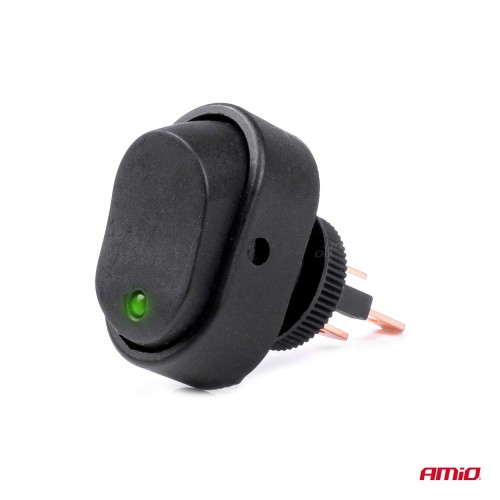 Amio - ΔΙΑΚΟΠΤΗΣ ON/OFF 3 ΕΠΑΦΩΝ ΜΕ LED ΠΡΑΣΙΝΟ 12/24V Φ12mm 30A ΜΕ ΣΠΕΙΡΩΜΑ ΟΒΑΛ - 1 ΤΕΜ. (03087/AM)