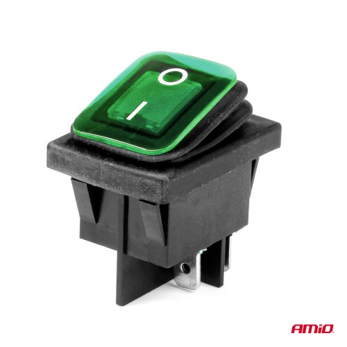 Amio - ΔΙΑΚΟΠΤΗΣ ON/OFF 4 ΕΠΑΦΩΝ 20A 12/24V ΠΡΑΣΙΝΟΣ ΦΩΤΙΣΜΟΣ ΟΡΘΟΓΩΝΙΟΣ - 1 ΤΕΜ. (03090/AM)