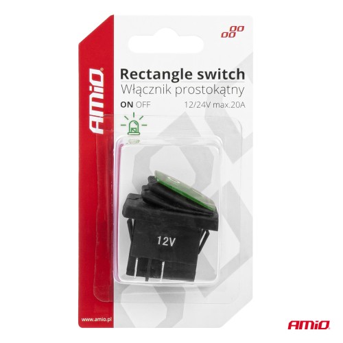 Amio - ΔΙΑΚΟΠΤΗΣ ON/OFF 4 ΕΠΑΦΩΝ 20A 12/24V ΠΡΑΣΙΝΟΣ ΦΩΤΙΣΜΟΣ ΟΡΘΟΓΩΝΙΟΣ - 1 ΤΕΜ. (03090/AM)