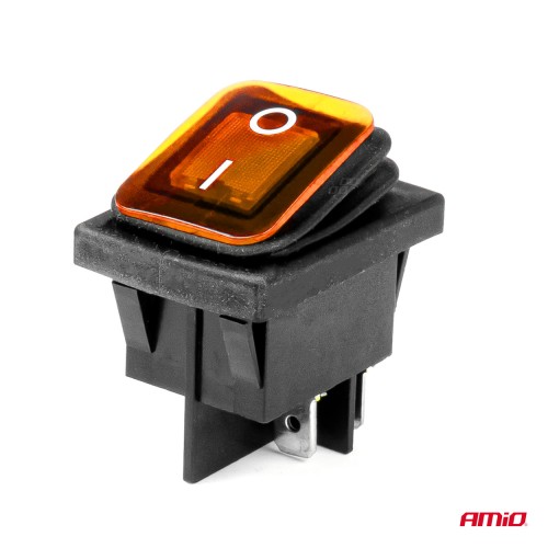 Amio - ΔΙΑΚΟΠΤΗΣ ON/OFF 4 ΕΠΑΦΩΝ 20A 12/24V ΚΙΤΡΙΝΟΣ ΦΩΤΙΣΜΟΣ ΟΡΘΟΓΩΝΙΟΣ - 1 ΤΕΜ. (03091/AM)