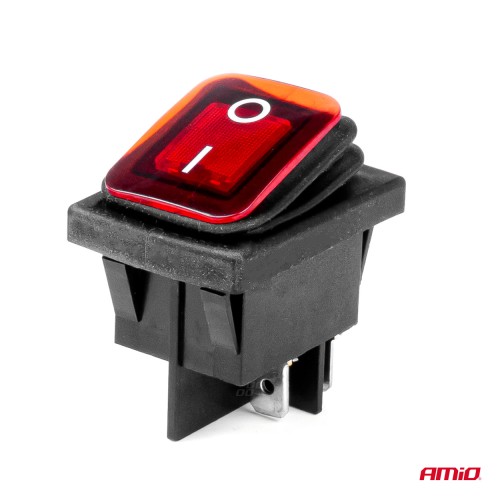 Amio - ΔΙΑΚΟΠΤΗΣ ON/OFF 4 ΕΠΑΦΩΝ 20A 12/24V ΚΟΚΚΙΝΟΣ ΦΩΤΙΣΜΟΣ ΟΡΘΟΓΩΝΙΟΣ - 1 ΤΕΜ. (03092/AM)