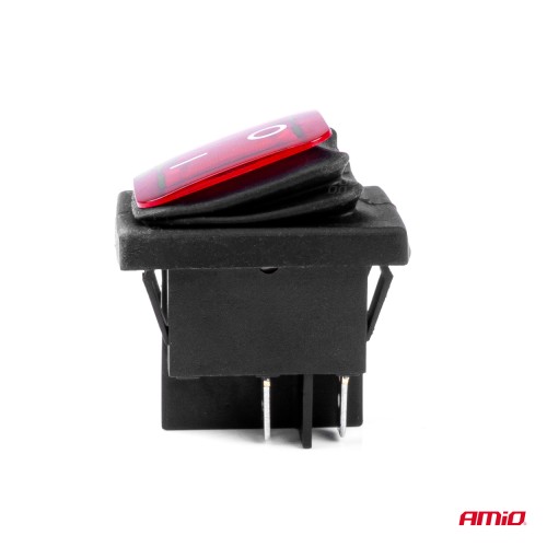 Amio - ΔΙΑΚΟΠΤΗΣ ON/OFF 4 ΕΠΑΦΩΝ 20A 12/24V ΚΟΚΚΙΝΟΣ ΦΩΤΙΣΜΟΣ ΟΡΘΟΓΩΝΙΟΣ - 1 ΤΕΜ. (03092/AM)