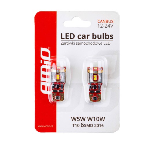 Amio - T10 W5W 12/24V LED 6xSMD 2016 CAN-BUS ΛΕΥΚΟ - 2 ΤΕΜ. (02802/AM)