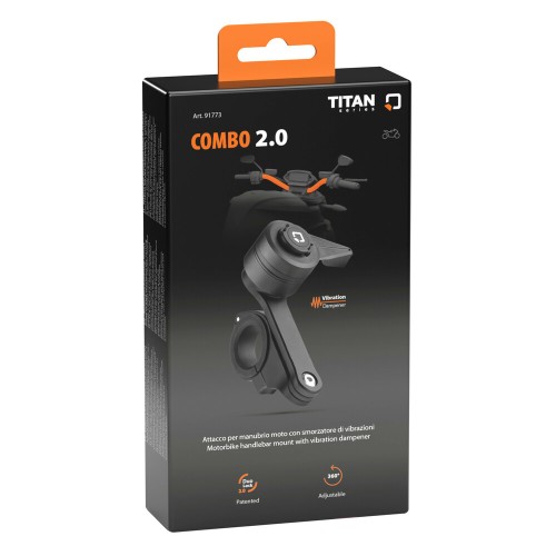 Διπλή Βάση Στήριξης Κινητού και Action Camera Combo 2.0 της σειράς Titan Optiline για Τιμόνι Μηχανής ή Ποδηλάτου με διάμετρο από 22 mm έως 35 mm με 3D αντικραδασμικό σύστημα dampener και σύστημα Duolock 2.0, συμβατή με Θήκες ή Αντάπτορες Κινητού Optiline