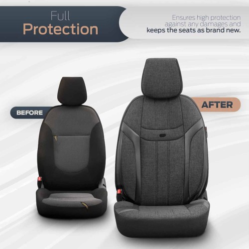 AMiO - Καλύμματα Καθισμάτων OTOM Swan 501 Black Μαύρο/Γκρι Σκούρο Λινό Ύφασμα και Δερματίνη για Μπροστινά και Πίσω Καθίσματα με 5 Προσκέφαλα - 1 Σετ (OT86751/AM)
