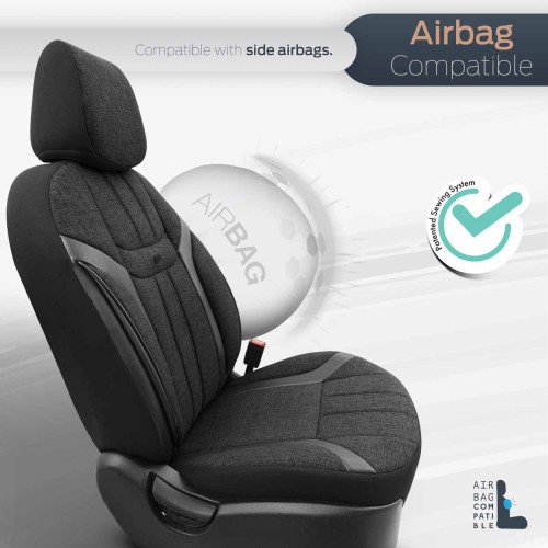 AMiO - Καλύμματα Καθισμάτων OTOM Swan 501 Black Μαύρο/Γκρι Σκούρο Λινό Ύφασμα και Δερματίνη για Μπροστινά και Πίσω Καθίσματα με 5 Προσκέφαλα - 1 Σετ (OT86751/AM)