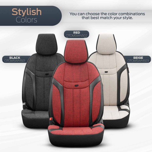 AMiO - Καλύμματα Καθισμάτων OTOM Swan 501 Black Μαύρο/Γκρι Σκούρο Λινό Ύφασμα και Δερματίνη για Μπροστινά και Πίσω Καθίσματα με 5 Προσκέφαλα - 1 Σετ (OT86751/AM)