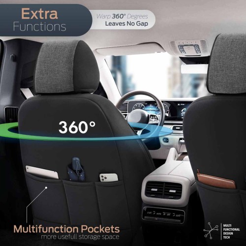 AMiO - Καλύμματα Καθισμάτων OTOM Swan 501 Black Μαύρο/Γκρι Σκούρο Λινό Ύφασμα και Δερματίνη για Μπροστινά και Πίσω Καθίσματα με 5 Προσκέφαλα - 1 Σετ (OT86751/AM)