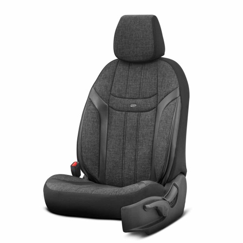 AMiO - Καλύμματα Καθισμάτων OTOM Swan 501 Black Μαύρο/Γκρι Σκούρο Λινό Ύφασμα και Δερματίνη για Μπροστινά και Πίσω Καθίσματα με 5 Προσκέφαλα - 1 Σετ (OT86751/AM)