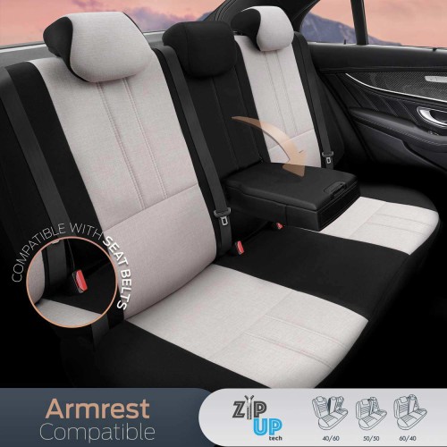 AMiO - Καλύμματα Καθισμάτων OTOM Swan 503 Beige Μαύρο/Μπεζ Λινό Ύφασμα και Δερματίνη για Μπροστινά και Πίσω Καθίσματα με 5 Προσκέφαλα - 1 Σετ (OT86753/AM)