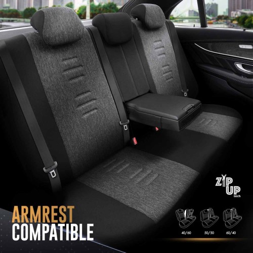 Amio - Καλύμματα Καθισμάτων OTOM Throne 102 Smoked σε Μαύρο/Γκρι Λινό και Δερματίνη για Μπροστινά και Πίσω Καθίσματα με 5 Προσκέφαλα - 1 σετ. (OT86755/AM)