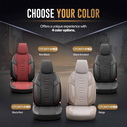 Amio - Καλύμματα Καθισμάτων OTOM Throne 102 Smoked σε Μαύρο/Γκρι Λινό και Δερματίνη για Μπροστινά και Πίσω Καθίσματα με 5 Προσκέφαλα - 1 σετ. (OT86755/AM)