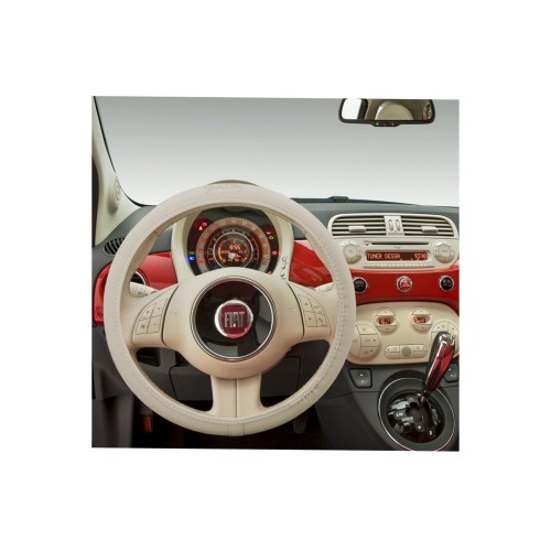 FIAT 500 ΚΑΛΥΜΜΑ ΤΙΜΟΝΙΟΥ ΜΠΕΖ  ΟΙΚΟΛΟΓΙΚΟ ΔΕΡΜΑ & ΒΑΜΒΑΚΕΡΟ ΜΕ LOGO SIMONI RACING 37-39cm SIMONI RACING  - 1 τεμ.