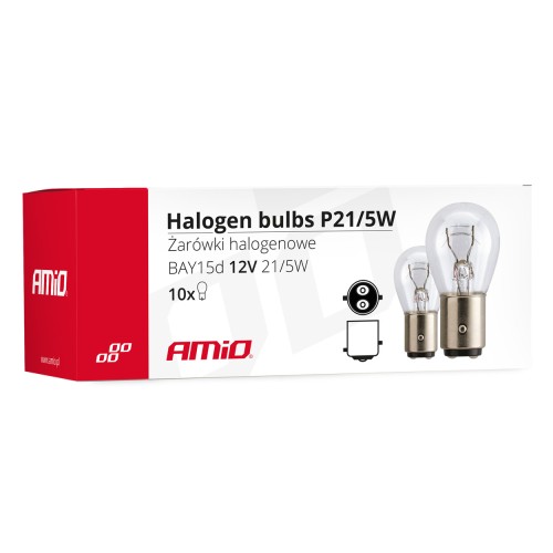 Amio – Λαμπτήρες Αλογόνου P21/5W BAY15d 12V 21/5W Διπολικοί για Φώτα Στοπ και Θέσης Αυτοκινήτου – Κουτί 10 Τεμ. (01488/AM)