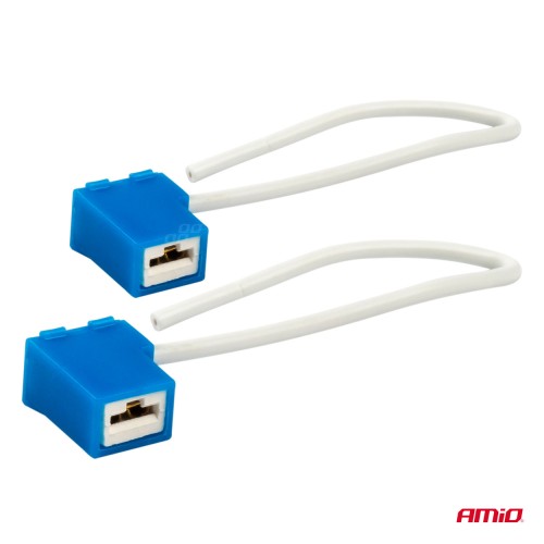 Amio - ΦΙΣΑ ΚΕΡΑΜΙΚΗ ΓΩΝΙΑ 12/24V ΓΙΑ ΛΑΜΠΕΣ ΑΛΟΓΟΝΟΥ H1/H3 ΜΕ ΚΑΛΩΔΙΟ - 2 ΤΕΜ. (03051/AM)