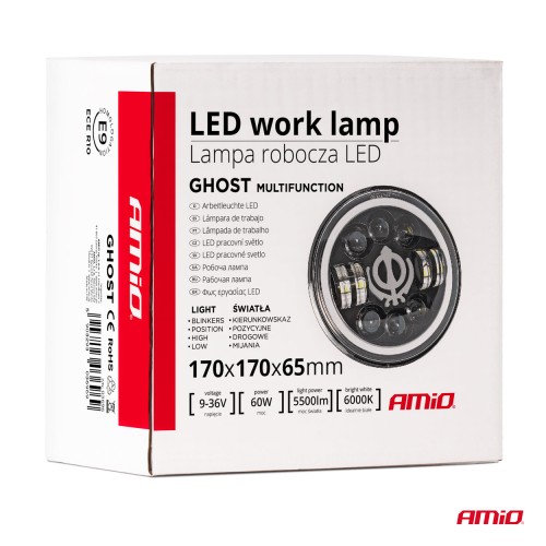 Amio - ΠΡΟΒΟΛΕΑΣ ΕΡΓΑΣΙΑΣ ΣΤΡΟΓΓΥΛΟΣ GHOST 5.500lm 9>36V 60W 6.000K Φ170x170x65mm 4 ΧΡΗΣΕΩΝ - 1 ΤΕΜ. (03696/AM)
