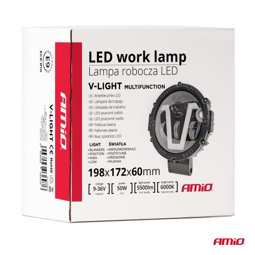 Amio - ΠΡΟΒΟΛΕΑΣ ΕΡΓΑΣΙΑΣ ΣΤΡΟΓΓΥΛΟΣ V-LIGHT 5.500lm 9>36V 60W 6.000K Φ198x172x60mm 4 ΧΡΗΣΕΩΝ - 1 ΤΕΜ. (03697/AM)