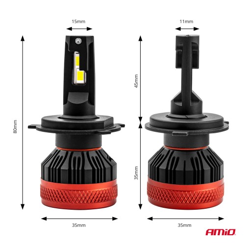 Amio - ΛΑΜΠΕΣ LED H4 10-16V 90W 6.500K 9900lm CAN BUS (ME ΑΝΕΜΙΣΤΗΡΑΚΙ) X3 SERIES - 2ΤΕΜ. (02979/AM)