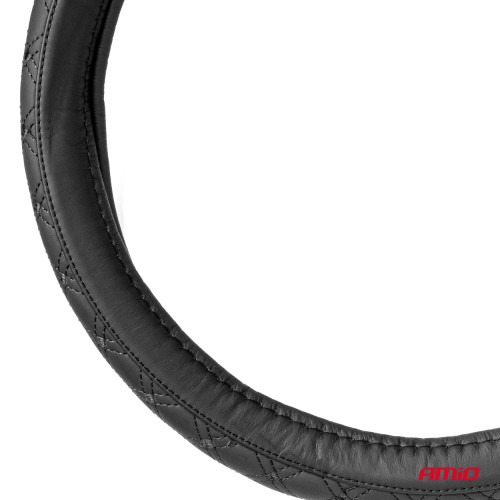 Amio - ΚΑΛΥΜΜΑ ΤΙΜΟΝΙΟΥ ΑΠΟ ΔΕΡΜΑ (S) 35-37cm SWC-51-S ΣΕ ΜΑΥΡΟ ΧΡΩΜΑ ΜΕ ΜΑΥΡΕΣ ΡΑΦΕΣ - 1 Τεμ. (03560/AM)