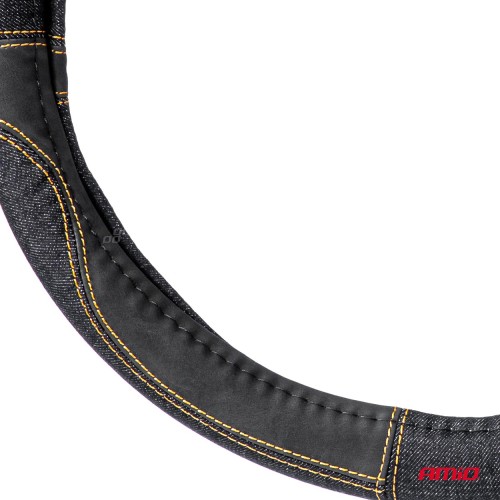 Amio - ΚΑΛΥΜΜΑ ΤΙΜΟΝΙΟΥ ΜΑΥΡΟ ΤΖΙΝ/DENIM (M) 37-39cm SWC-52-M ΜΕ ΜΑΥΡΕΣ & ΚΙΤΡΙΝΕΣ ΡΑΦΕΣ - 1 Τεμ. (03565/AM)