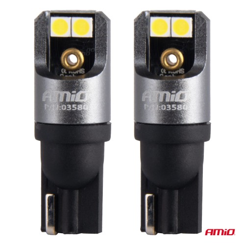 Amio - ΛΑΜΠΑΚΙΑ T10 W5W 12/24V 6.000K 4xSMD LED FULL CAN-BUS ΛΕΥΚΟ 3030 PRO SERIES - 2 Τεμ. (03580/AM)