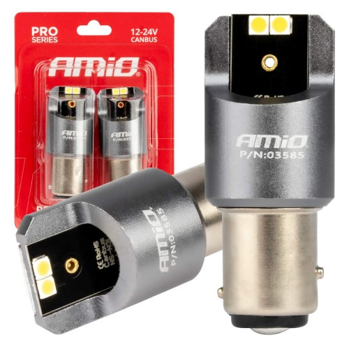 Amio - ΛΑΜΠΑΚΙΑ P21/5W BAY15d 12/24V 6.000K 4xSMD LED CAN-BUS ΛΕΥΚΟ PRO SERIES - 2 Τεμ. (03585/AM)