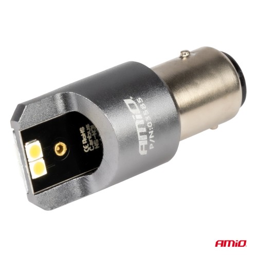 Amio - ΛΑΜΠΑΚΙΑ P21/5W BAY15d 12/24V 6.000K 4xSMD LED CAN-BUS ΛΕΥΚΟ PRO SERIES - 2 Τεμ. (03585/AM)