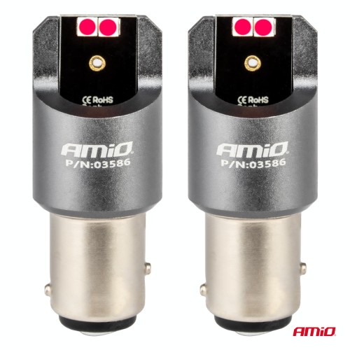 Amio - ΛΑΜΠΑΚΙΑ P21/5W BAY15d 12/24V 6.000K 4xSMD LED CAN-BUS ΚΟΚΚΙΝΟ PRO SERIES - 2 Τεμ. (03586/AM)