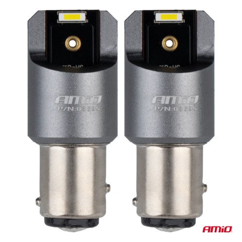 Amio - ΛΑΜΠΑΚΙΑ P21/5W BAY15d 12/24V 6.000K 2xSMD LED FULL CAN-BUS ΛΕΥΚΟ PRO SERIES - 2 Τεμ. (03595/AM)