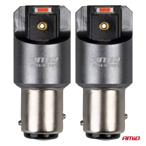 Amio - ΛΑΜΠΑΚΙΑ P21/5W BAY15d 12/24V 6.000K 2xSMD LED FULL CAN-BUS ΚΟΚΚΙΝΟ PRO SERIES - 2 Τεμ. (03596/AM)