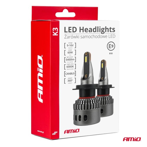 Amio - ΛΑΜΠΕΣ H7 9>16V 6.000K 5.400lm 60W K3 SERIES LED CAN-BUS(ΜΕ ΨΥΚΤΡΑ) - 2 Τεμ. (03683/ΑΜ)