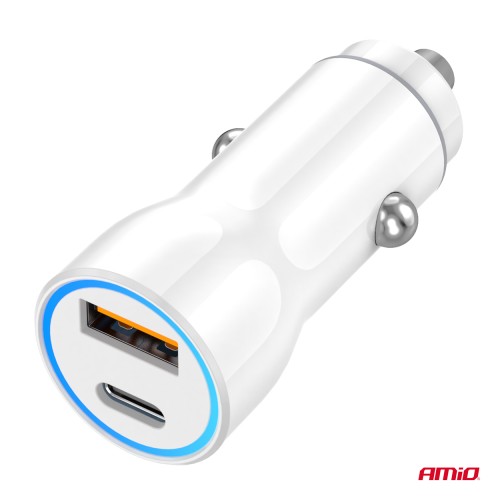 Amio - ΦΟΡΤΙΣΤΗΣ ΑΝΑΠΤΗΡΑ 12/24V ΜΕ 2 ΘΥΡΕΣ USB-C+USB 20W 5V/3AQC ΤΑΧΕΙΑΣ ΦΟΡΤΙΣΗΣ ΛΕΥΚΟ - 1 Τεμ. (03881/AM)