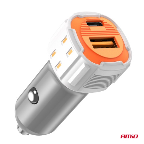 Amio - ΦΟΡΤΙΣΤΗΣ ΑΝΑΠΤΗΡΑ 12/24V ΜΕ 2 ΘΥΡΕΣ USB-C+USB 20W 5V/3AQC ΤΑΧΕΙΑΣ ΦΟΡΤΙΣΗΣ ΛΕΥΚΟΣ - 1 Τεμ. (03882/AM)