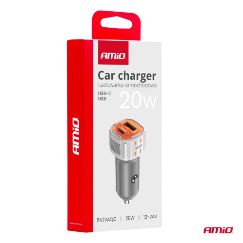 Amio - ΦΟΡΤΙΣΤΗΣ ΑΝΑΠΤΗΡΑ 12/24V ΜΕ 2 ΘΥΡΕΣ USB-C+USB 20W 5V/3AQC ΤΑΧΕΙΑΣ ΦΟΡΤΙΣΗΣ ΛΕΥΚΟΣ - 1 Τεμ. (03882/AM)