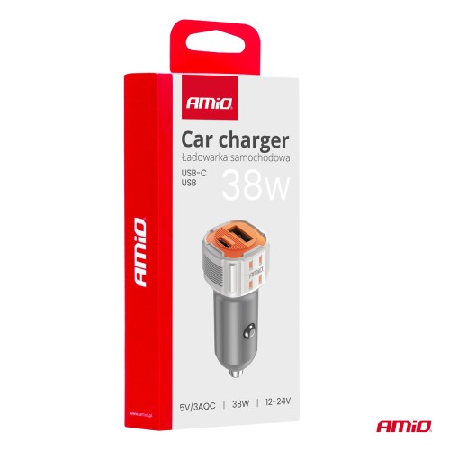 Amio - ΦΟΡΤΙΣΤΗΣ ΑΝΑΠΤΗΡΑ 12/24V ΜΕ 2 ΘΥΡΕΣ USB-C+USB 38W 5V/3AQC ΤΑΧΕΙΑΣ ΦΟΡΤΙΣΗΣ ΛΕΥΚΟΣ - 1 Τεμ. (03883/AM)