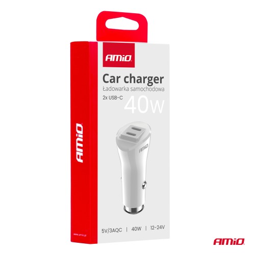 Amio - ΦΟΡΤΙΣΤΗΣ ΑΝΑΠΤΗΡΑ 12/24V ΜΕ 2 ΘΥΡΕΣ 2xUSB-C 40W 5V/3AQC ΤΑΧΕΙΑΣ ΦΟΡΤΙΣΗΣ ΛΕΥΚΟΣ - 1 Τεμ. (03884/AM)