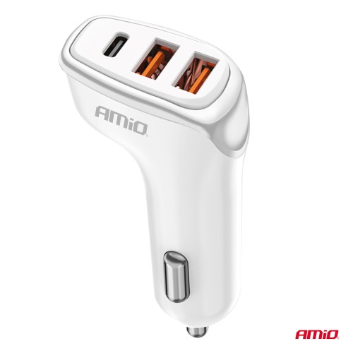 Amio - ΦΟΡΤΙΣΤΗΣ ΑΝΑΠΤΗΡΑ 12/24V ΜΕ 3 ΘΥΡΕΣ USB-C+2xUSB 38W 5V/3AQC ΤΑΧΕΙΑΣ ΦΟΡΤΙΣΗΣ ΛΕΥΚΟΣ - 1 Τεμ. (03886/AM)