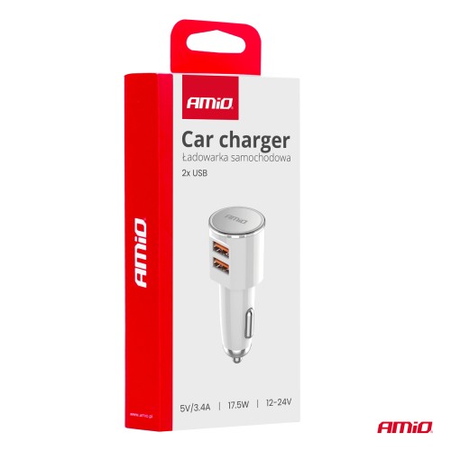 Amio - ΦΟΡΤΙΣΤΗΣ ΑΝΑΠΤΗΡΑ 12/24V ΜΕ 2 ΘΥΡΕΣ 2xUSB 17.5W 5V/3.4A ΛΕΥΚΟΣ - 1 ΤΕΜ. (03888/AM)