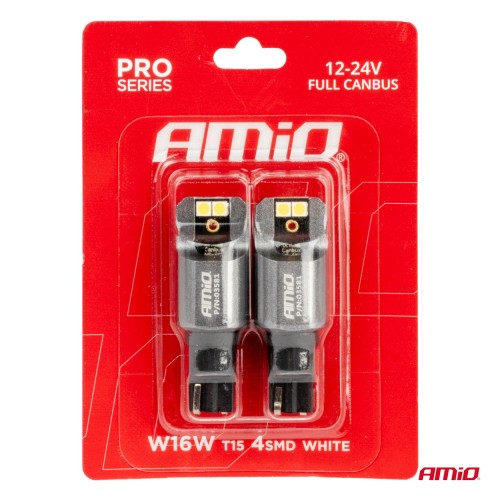 Amio - ΛΑΜΠΕΣ T15 W16W 12/24V 6.000K 4xSMD LED FULL CAN-BUS ΛΕΥΚΟ 3030 PRO SERIES - 2 ΤΕΜ. (03581/AM)