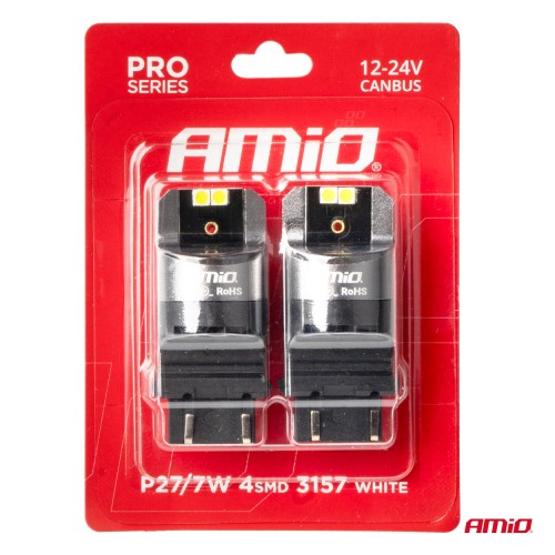 Amio - ΛΑΜΠΕΣ P27/7W 12/24V 6.000K 4SMD LED CAN-BUS ΛΕΥΚΑ PRO SERIES - 2 ΤΕΜ. (03588/AM)