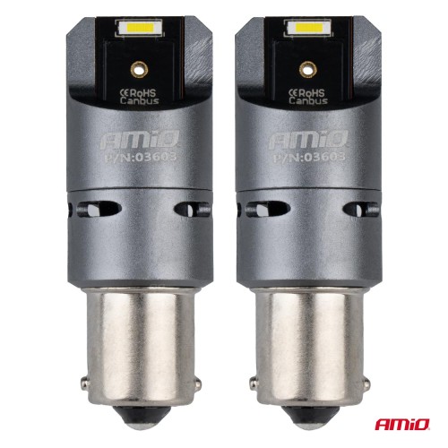 Amio - ΛΑΜΠΕΣ P21W BA15S 12/24V 6.000K 2xSMD LED FULL CAN-BUS (ΜΕ ΑΝΕΜΙΣΤΗΡΑΚΙ) ΛΕΥΚΟ PRO SERIES - 2 ΤΕΜ. (03603/AM)