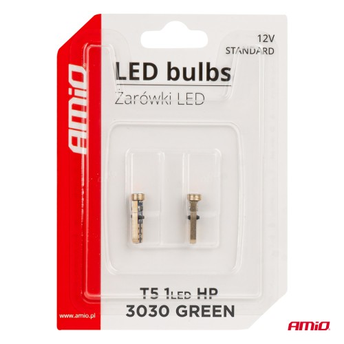 Amio - ΛΑΜΠΑΚΙΑ T5 W1W 12V 1SMD LED ΠΡΑΣΙΝΑ - 2 ΤΕΜ. (03729/AM)