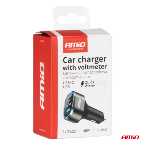 Amio - ΦΟΡΤΙΣΤΗΣ ΑΝΑΠΤΗΡΑ ΜΕ 2 ΘΥΡΕΣ USB-C+USB-A QUICK CHARGE 3.0 30W ΜΕ ΒΟΛΤΟΜΕΤΡΟ ΜΑΥΡΟ - 1 Τεμ. (04178/AM)